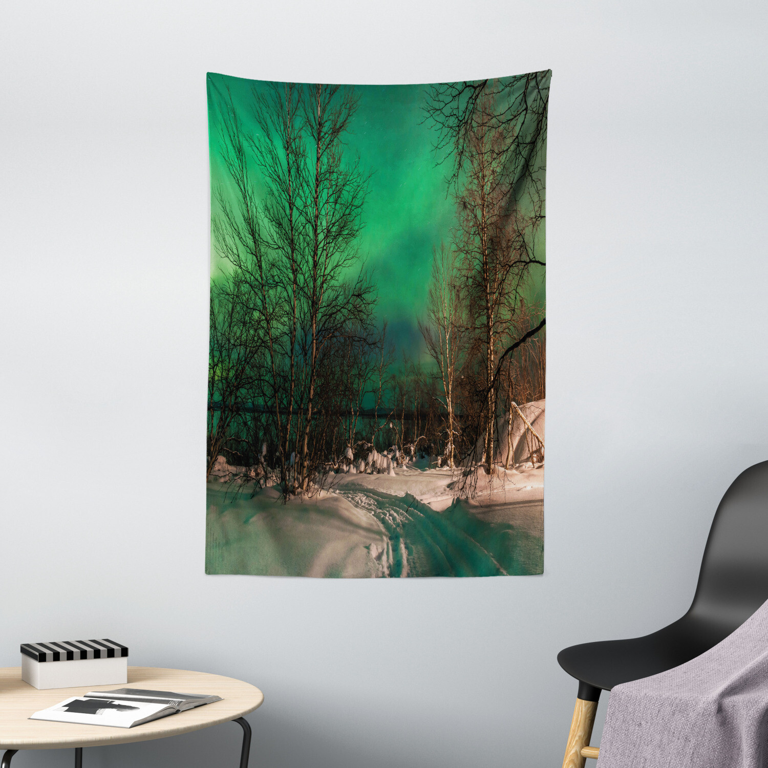 Landscape Tapestry Snowy Frozen Road Print Wall Hanging Decor