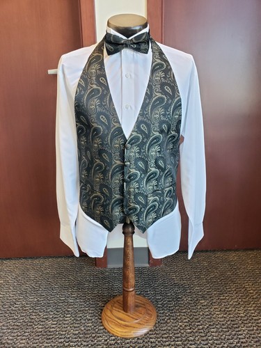 Juego formal de chaleco y corbata estampado de cachemira - negro, dorado y opciones de color excelente en excelente condición - ren - Imagen 3 de 22
