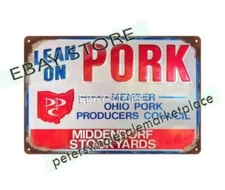 PORK producer OHIO MIDDENDORF STOCKYARDS meat Pig Hog tin sign kitchen wall art