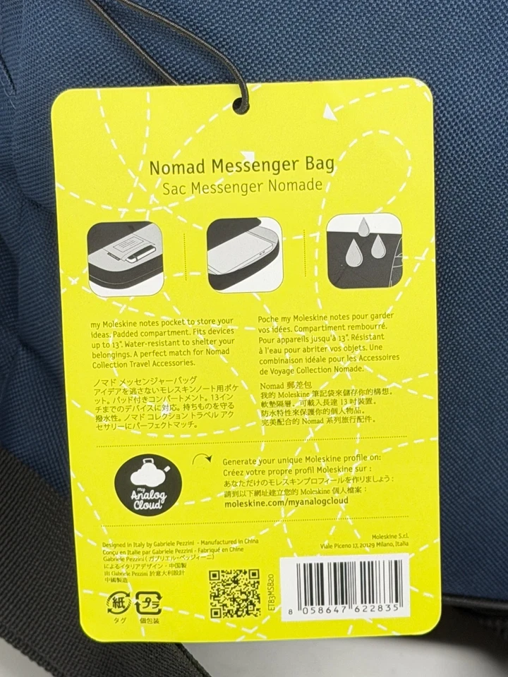Bolso Mensajero para Laptop Moleskine Nomad 13" Azul Marino Nuevo con Etiquetas Resistente al Agua Italia Foto 2 de 4