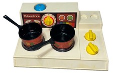 Vintage Fisher Price Stove Top 1978 Includes Two Cooktop Metal Pots
