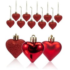 36Pcs Valentine Tree Decorations Heart Shaped Ornaments Hanging Baubles Red