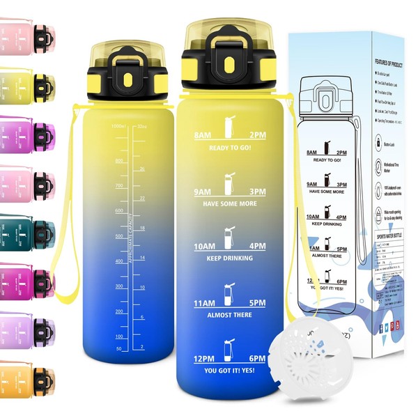 Motswedi 1L Bpa-Frei Sport Trinkflasche KohlensäUregeeignet Mit Zeitmarkierung-image