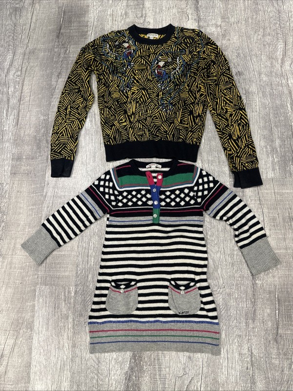 Kenzo Kids 2x Sweater Tiger Lion Embroidered Logo Long Sleeve