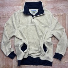 JACHS Cabin Sherpa Fleece Pullover Jacket Men  s M Beige Cream Snap Collar