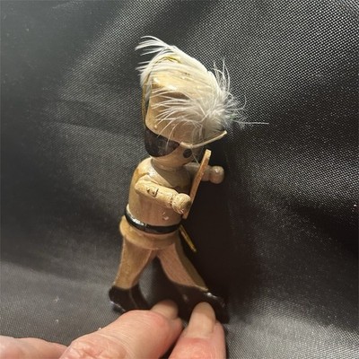 Vintage Handmade Wooden Holiday Figurine Toy Soldier with Feather Hat Decoration