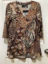 Attitudes by Renee V-Neck Hi-Low Top Tunic Animal Mix Print S NWT