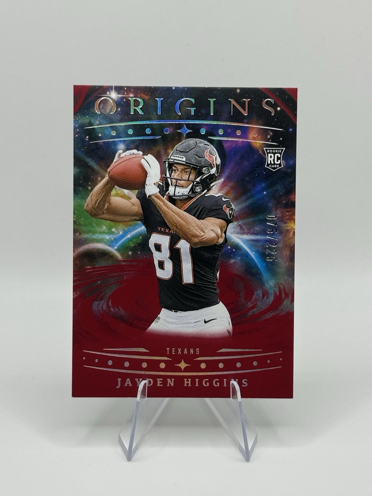 2025 Panini Origins 132 Jayden Higgins Red #/225 Houston Texans Rookie RC