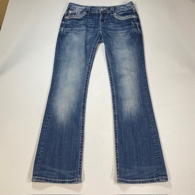 Miss Me Easy Boot Jeans Size 28 Dark Wash Rhinestone Embellished JE8038EL Denim
