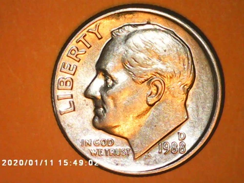 1988-D Roosevelt Dime — photo from the most recent tracked eBay sale