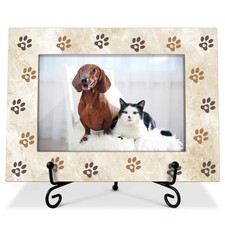 Pet Picture Frame Paw Print Frame Memorial Gifts for Cat Dog Mom Loss Brown-Pet