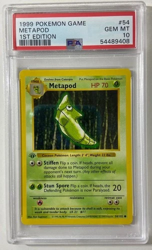 Pokemon - Base Set 1st Edit. 1999 Shadowless "METAPOD" PSA 10 GEM/MT #54/102.