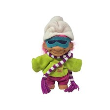 Vintage Russ Born To Ski Troll Doll Pink Hair 5" Missing Skis