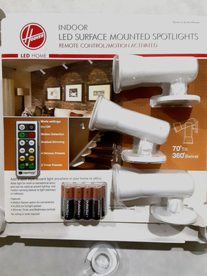 Hoover Indoor LED Surface Mounted Spotlights 3 lights w/ Remote Motion Activated