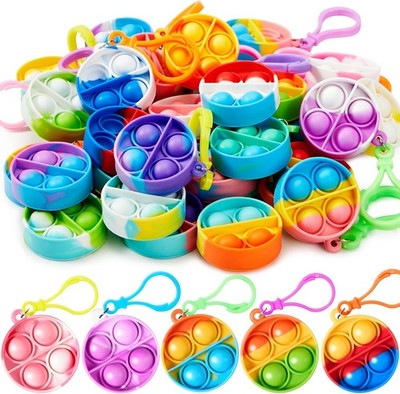 90 Pack Round Pop Fidget Keychain Toys Bulk