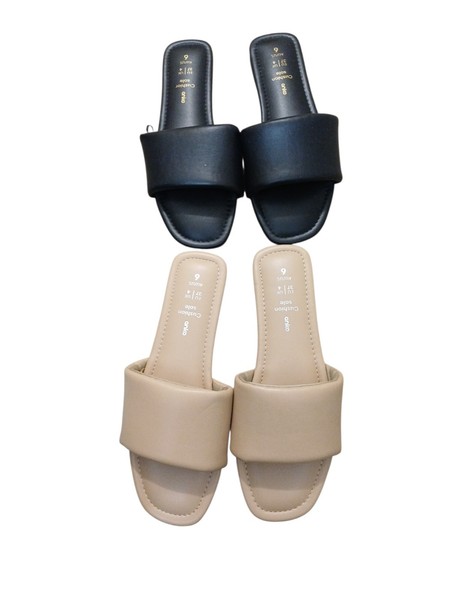 2 Anko Black & Beige Wide Padded Strap Flat Sandals  Mules Womens Size 6