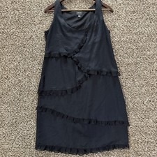 $395 Nicole Miller Black Ruffle Tiered Dress Size 6 Lined Whimsical Romantic