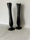Vintage Fenton? LE Smith? MCM Black Glass Swung Bud Vases. Approx. 8 Inches Tall