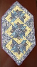 Quilted Table Runner Spring Summer Blues Purple Floral Reversible 29 1/2 Long