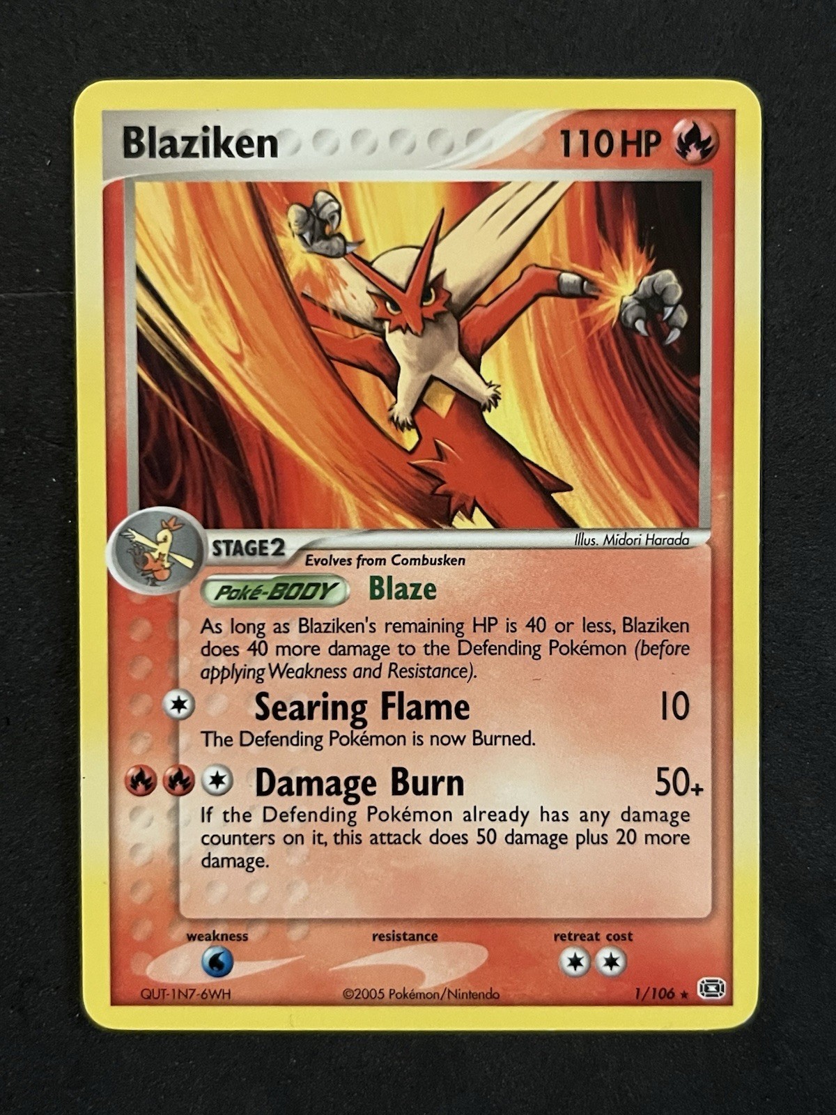 Blaziken Non-Holo Rare 1/106 Pokemon TCG EX Emerald 2005 LP-MP