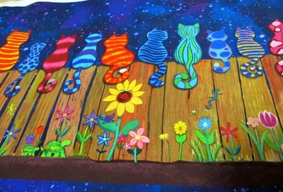 Katzen  auf dem Zaun  Cats  Katze Patchworkstoff  Baumwolle Timeless   50x110 cm