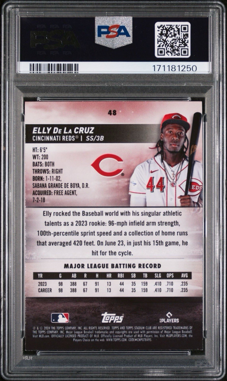 2024 Topps Stadium Club Elly De La Cruz Rookie Design Variations RC #48 PSA 8 view 2