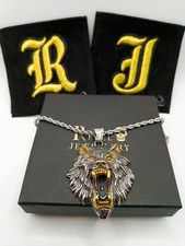 Gold Silver Fear Wolf mens  necklace pendant  chain stainless steel 60cm