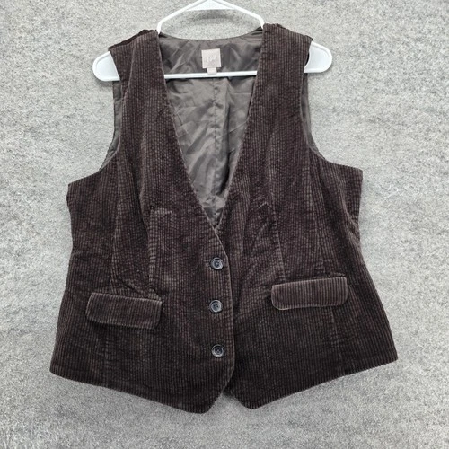 J. Jill Vest Womens L Brown Corduroy Lined Pockets Button Casual Sleeveless