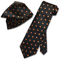 Vesuvio Napoli BLACK w/ORANGE Polka Dots NeckTie Handkerchief Matching Tie Set
