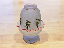 Westmoreland Frosted Glass Thumbprint Fairy Lamp -- Hand-Painted Holly Branches