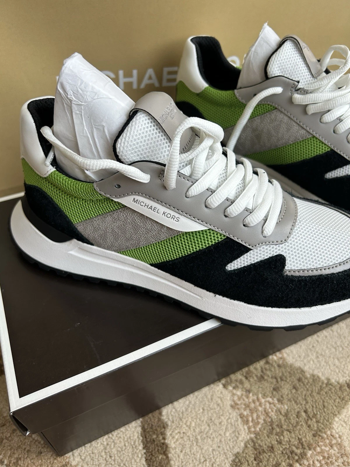 MICHAEL KORS Dax Trainer cuir et maille 44S5DAFS4S NEUF avec étiquette verte