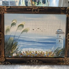 Original Seascape Painting Beach Unsigned Art 8”x6”frame 5”x7”painting Beauty