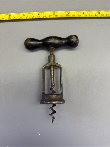 Chinnock Style 19th C. European Open Frame Wood Handle Corkscrew #196
