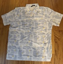 TravisMathew Herren 2XL Golf Polo Kurzarm Geometrisch Weiß Blau Gelb