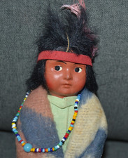 Vtg SKOOKUM Native American Indian Doll Beads Bully Good 7 in. Original Label