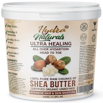 HYDRA NATURALS Shea Butter 500g Certified Organic Unrefined Pure Natural Raw Grade A Ivory