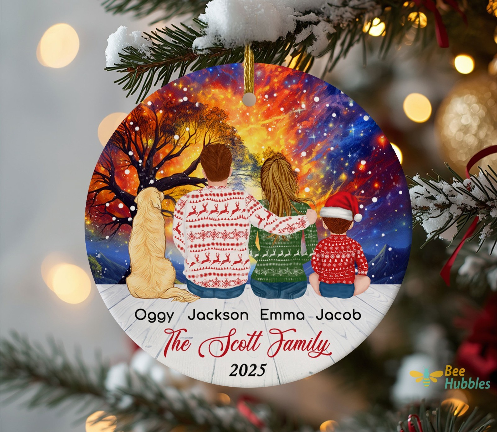 Personalized Family Ornament, Family Christmas Ornament With Dog