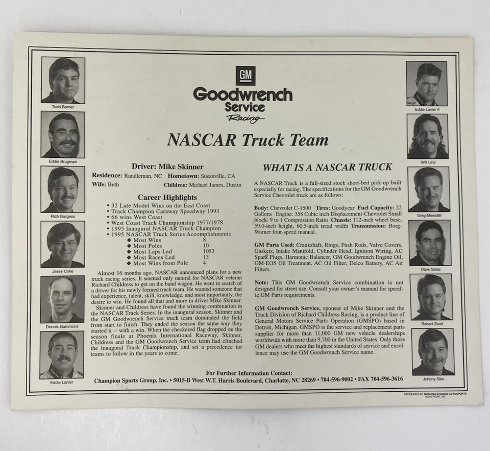 Mike Skinner NASCAR Truck Series 1996 Genuino Autografiado Color Foto Promocional Foto 2 de 3