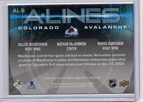 KAUFEN SIE 1 ERHALTEN SIE 1 50 % 24-25 UDS1 #AL-8 Nichushkin MacKinnon Rantanen A-Lines Speckle - Bild 2 von 2