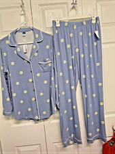 Old Navy Women's Button Printed Flannel Pajama Set NWT Small Blue