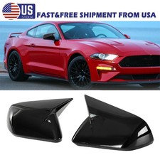 For 2015-2023 Ford Mustang Gloss Black M Horn Rearview Side Mirror Cover Caps