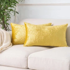Velour Throw Pillow Covers Gold Yellow 12x20 Inch Pack of 2 Decorative Luxurious
