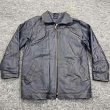 Vintage Tommy Jeans Leather Jacket Mens Medium Blue Full Zip Tommy Hilfiger Coat