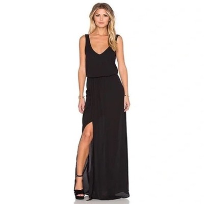 Show Me Your Mumu Black Kendall Maxi Dress L | Long Slit Low Open Back Formal