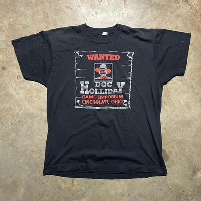 Vintage 80s Wanted Doc Holliday Cincinnati Ohio Black Shirt 1980s