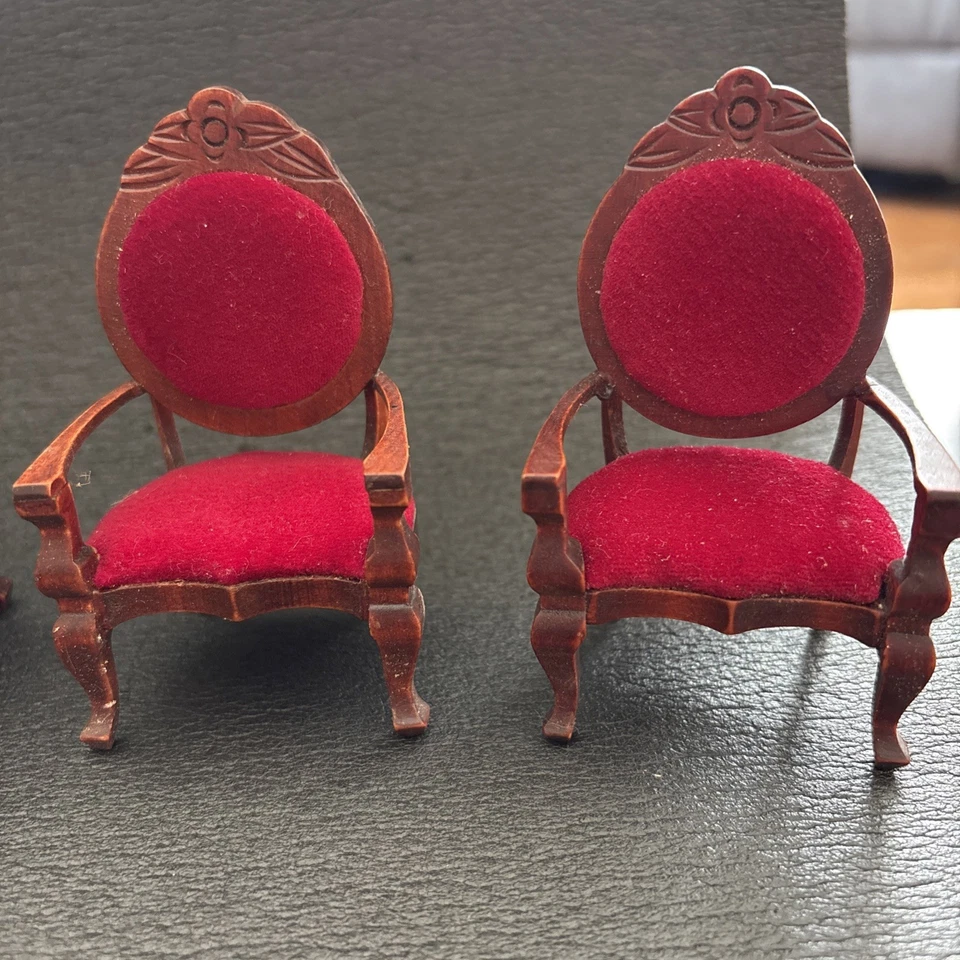 Antique Miniature Dollhouse Victorian Sofa Chair Set Mahogany Table 1:12 - Image 2 of 4