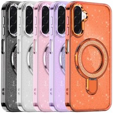 For Galaxy A17 5G Phone Case Transparent Glitter Rotaional Magnetic Ring Stand