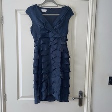 London Times Navy Shimmer Ruffle Pencil Short Party Evening Dress Size 4 Uk 6-8