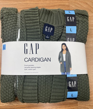 Gap Cardigan Women's Size Large Olive Green Open Front Pockets NEW