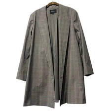 Lafayette 148 New York Plaid Open Front Longline Blazer Jacket Women's XXL